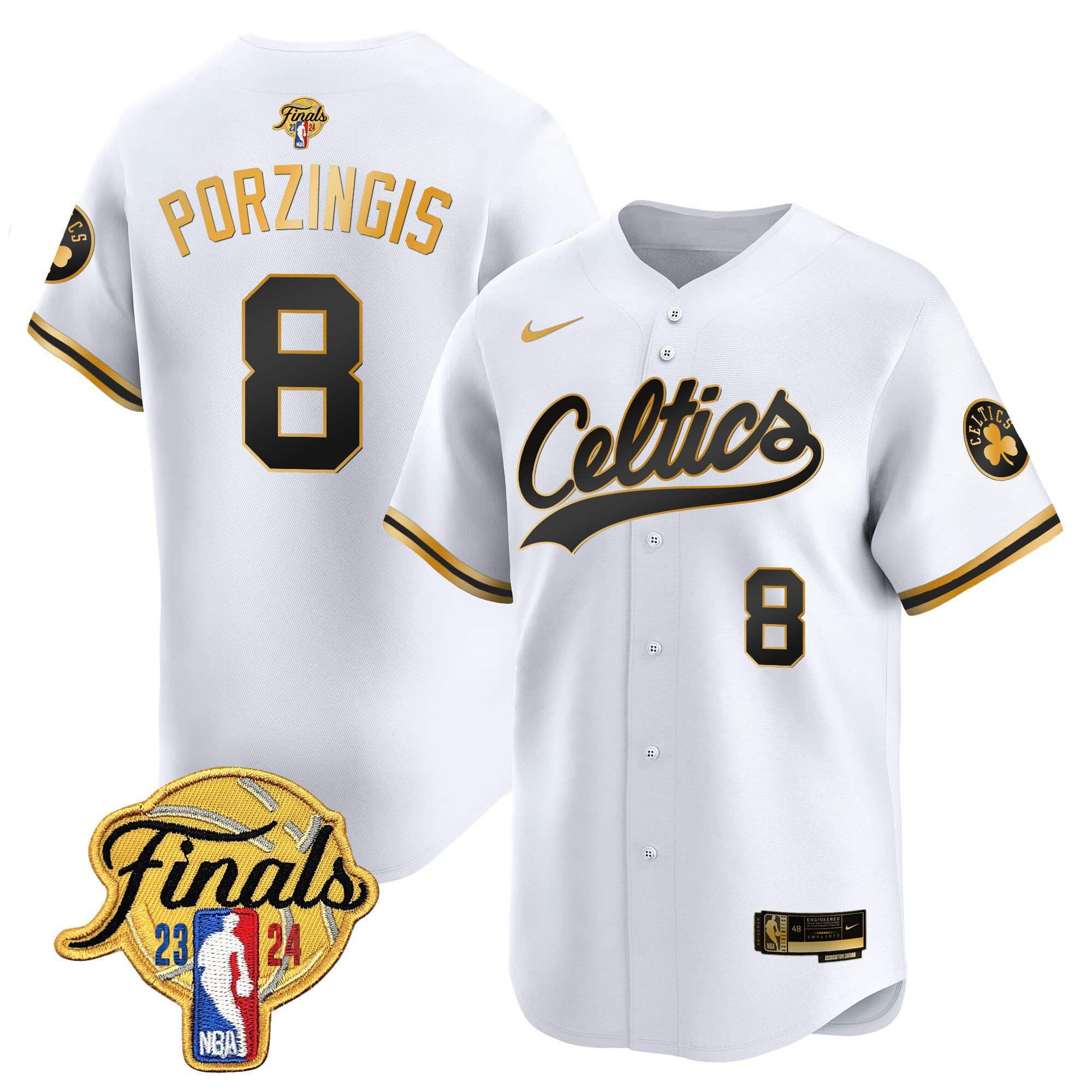 Men Boston Celtics 8 Porzingis White 2024 Nike Finals Patch Baseball NBA Jersey